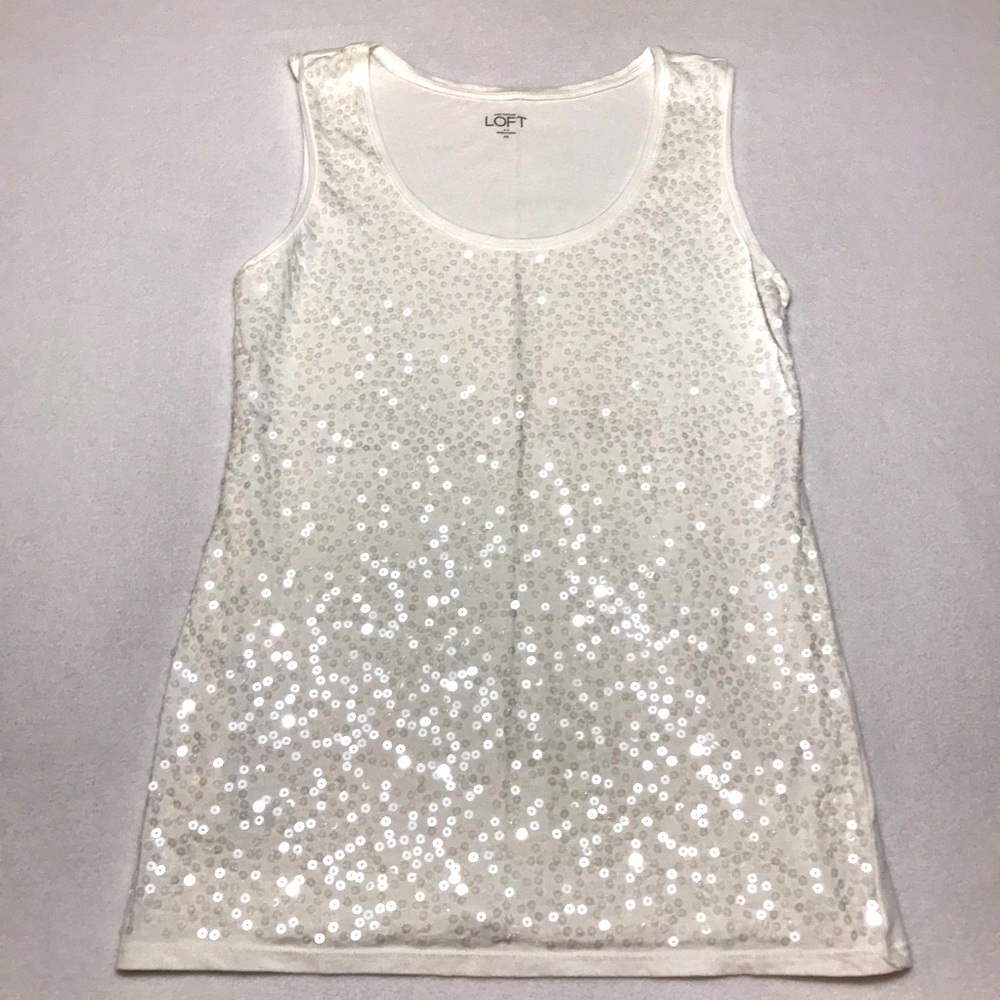 LOFT - White Sequin Tank - XS